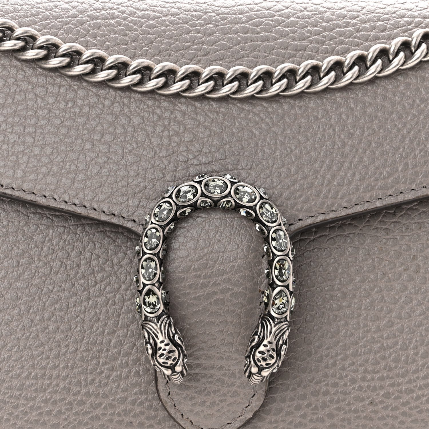 Gucci Dollar Calfskin Crystal Mini Dionysus Chain Wallet Dusty Grey Black Diamond 7 of 9