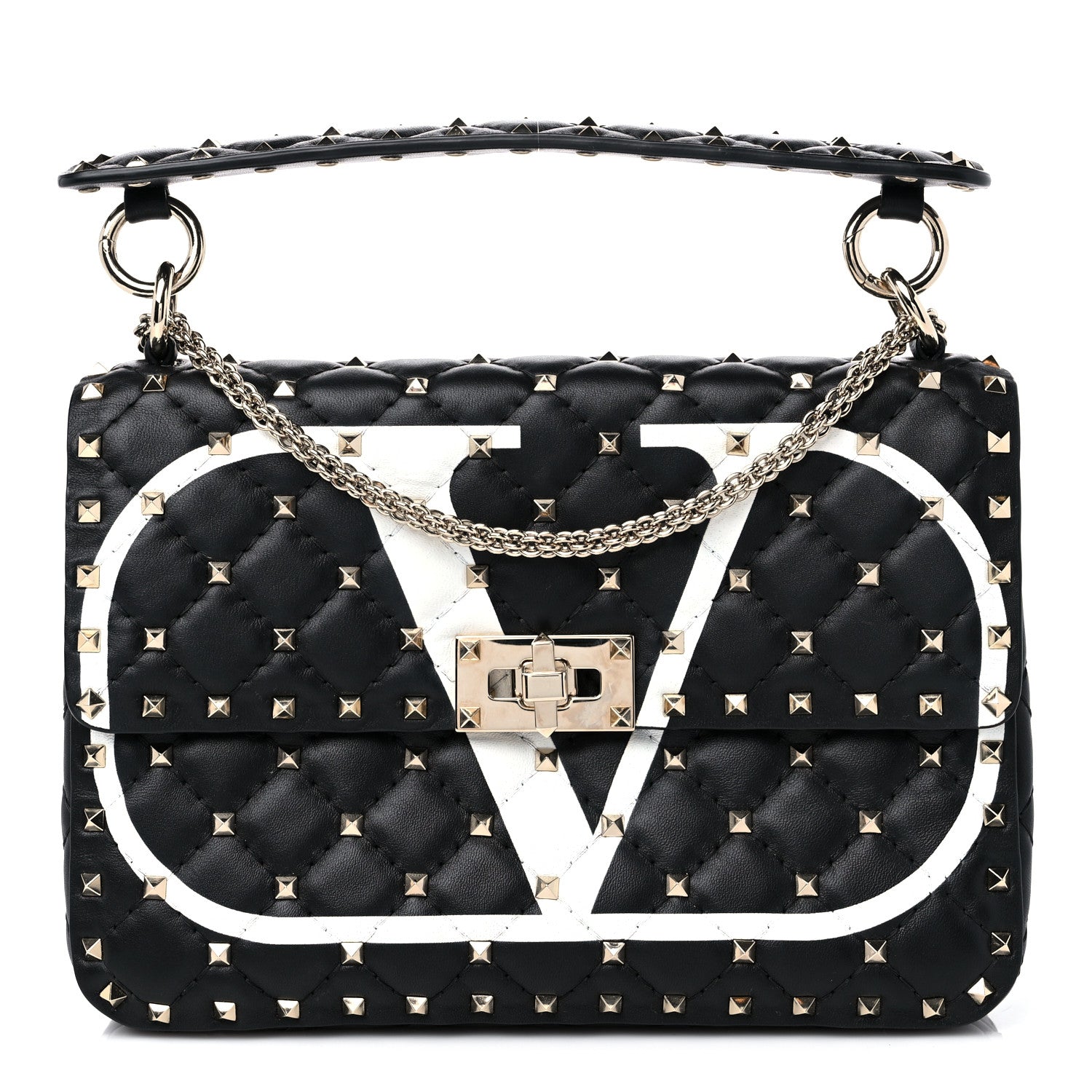 Valentino Garavani Lambskin Vlogo Print Medium Rockstud Spike Shoulder Bag Black 1 of 9