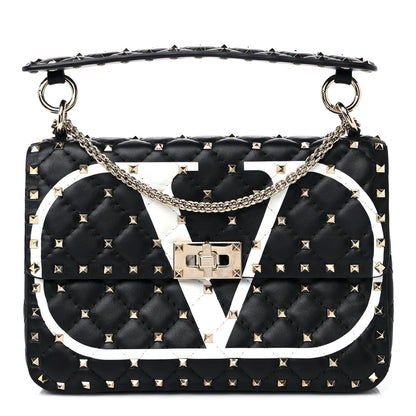 Valentino Garavani Lambskin Vlogo Print Medium Rockstud Spike Shoulder Bag Black 1 of 9