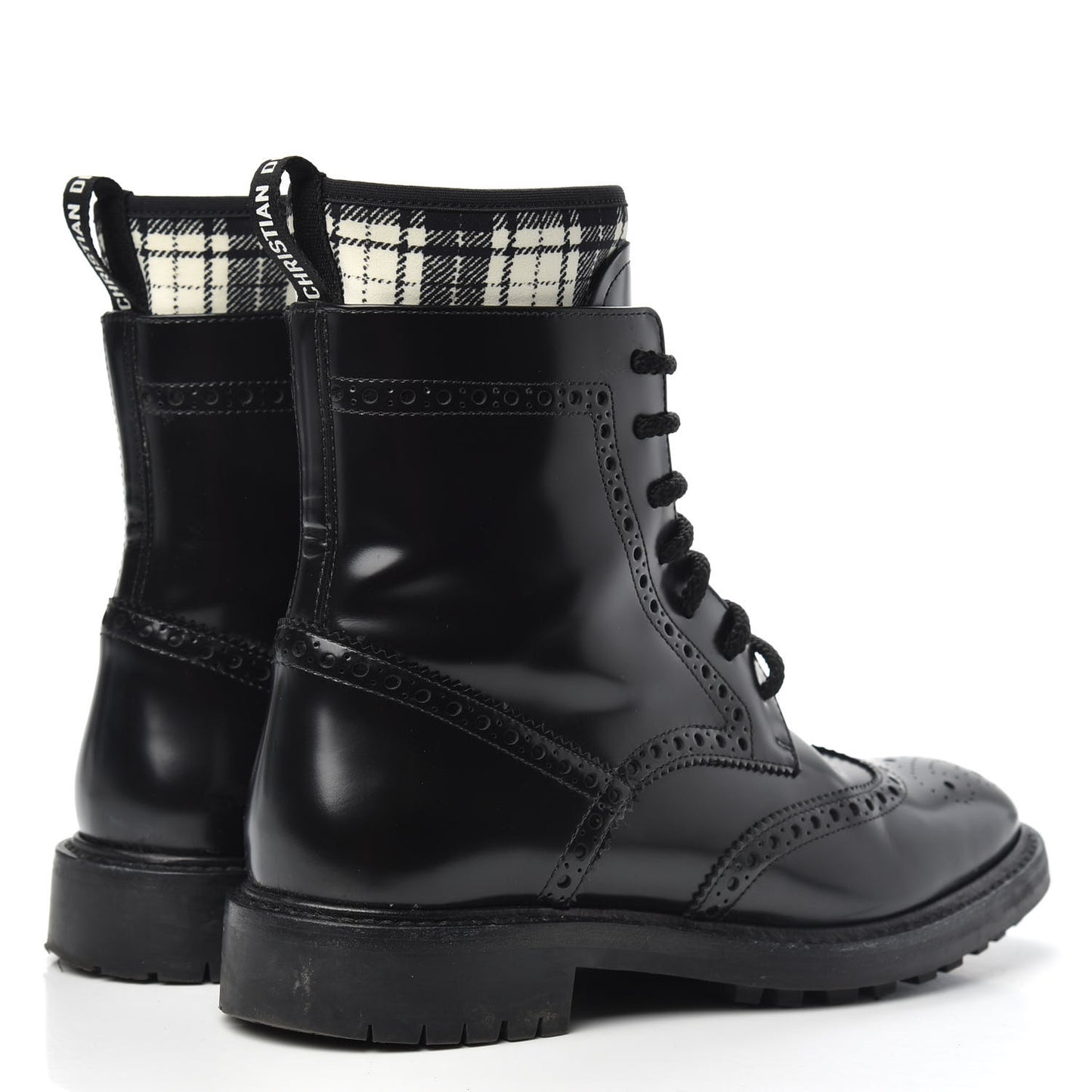 Calfskin Tartan D-Order Low Boot 36 Black White