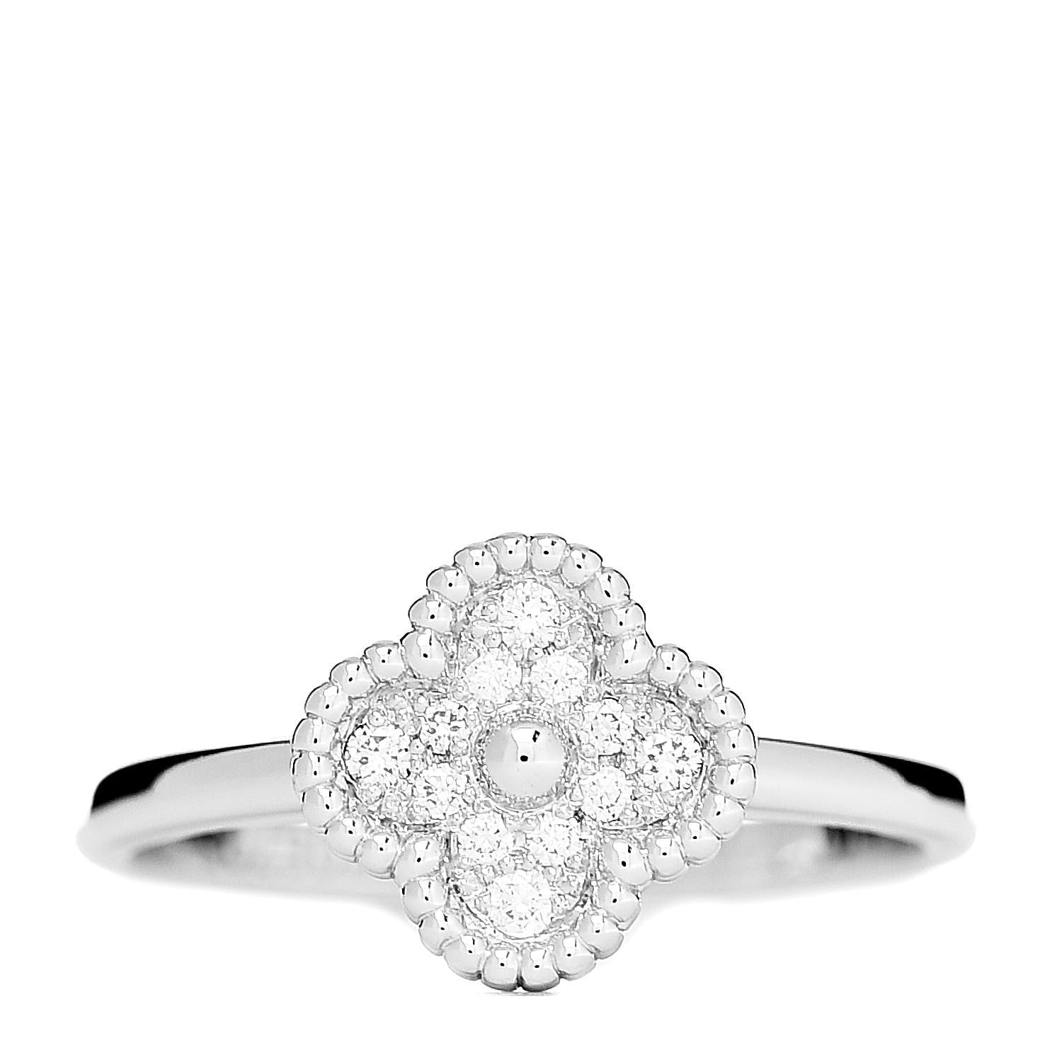 Van Cleef & Arpels 18K White Gold Diamond Sweet Alhambra Ring 50 5.25 1 of 7
