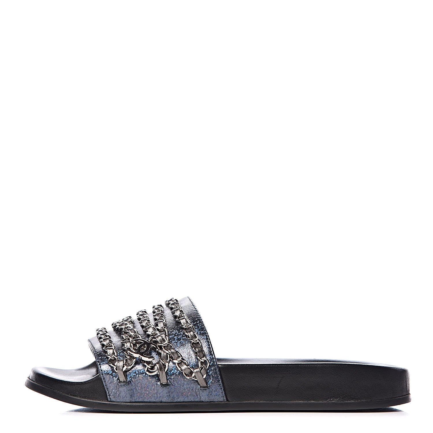 Chanel Fantasy Lambskin Chain Flat Sandals 37 Blue 1 of 8