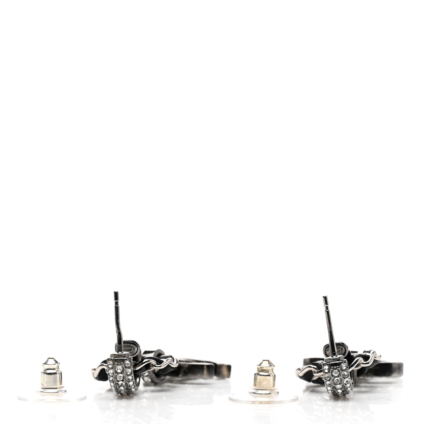 Ruthenium Lambskin Crystal CC Dangle Earrings Silver Black