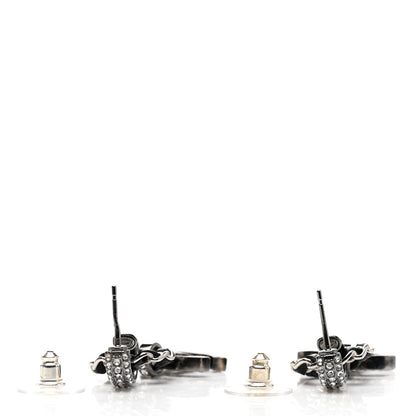 Chanel Ruthenium Lambskin Crystal CC Dangle Earrings Silver Black 3 of 4