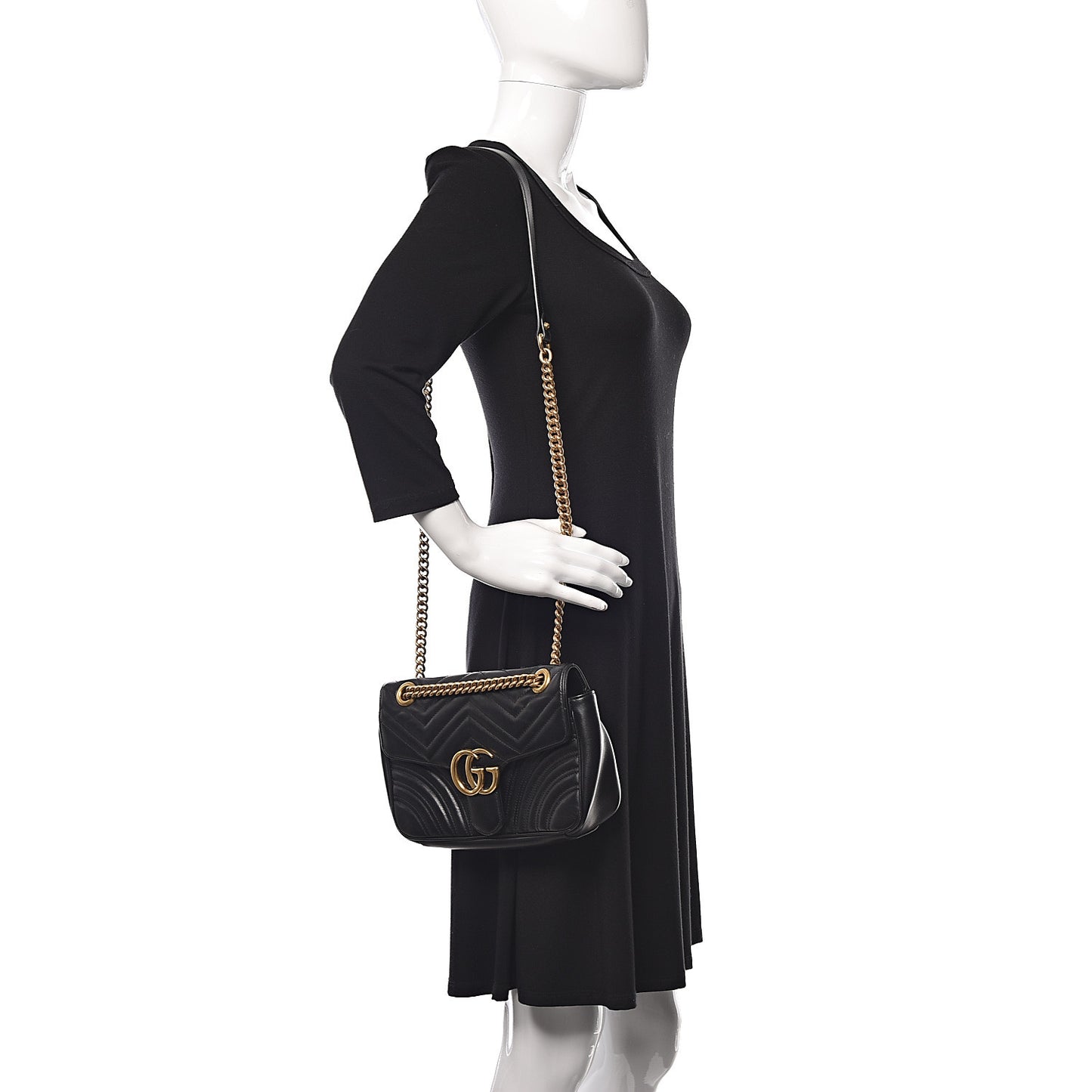 Calfskin Matelasse Small GG Marmont Shoulder Bag Black