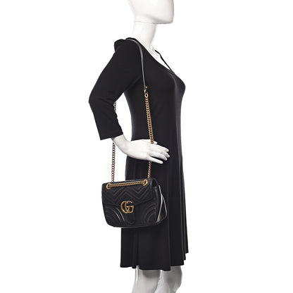 Gucci Calfskin Matelasse Small GG Marmont Shoulder Bag Black 2 of 14