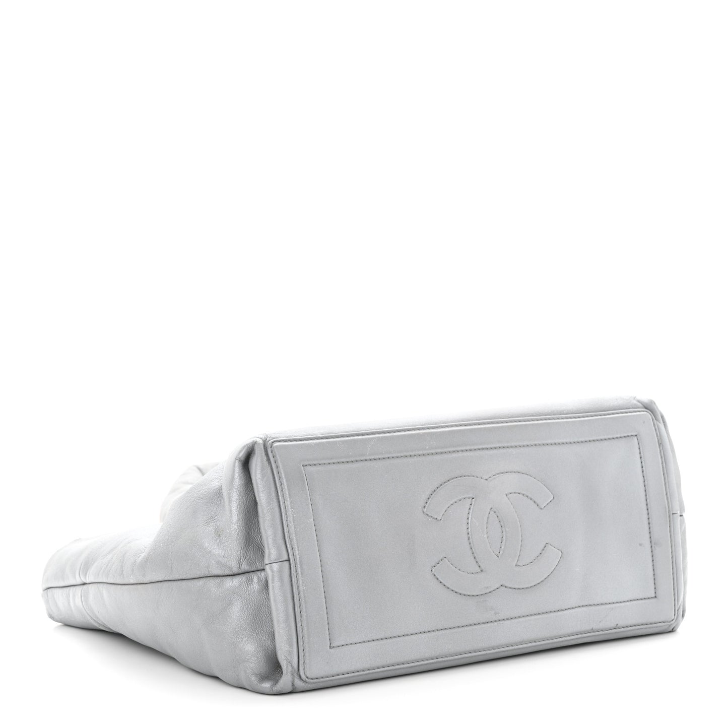 Metallic Lambskin Quilted Small Coco Cocoon Reversible Tote Light Grey