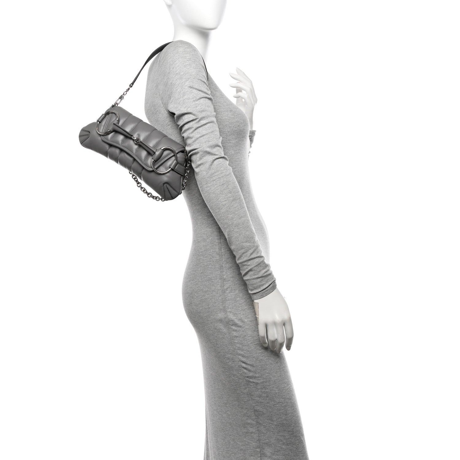 Gucci Nappa Vertical Matelasse Small Maxi Horsebit Chain Shoulder Bag Gray 2 of 12