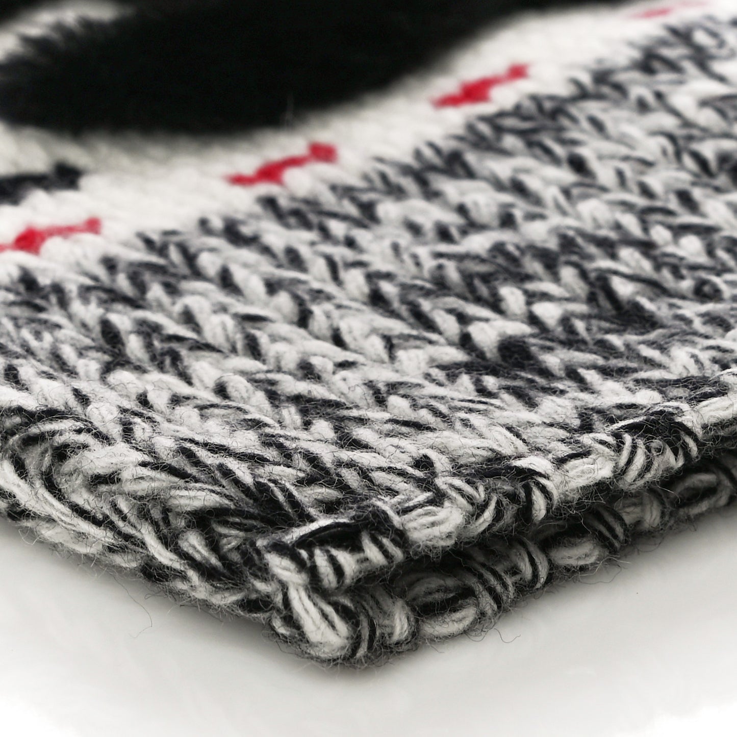 Wool Shearling CC Beanie Hat Ivory Black Red