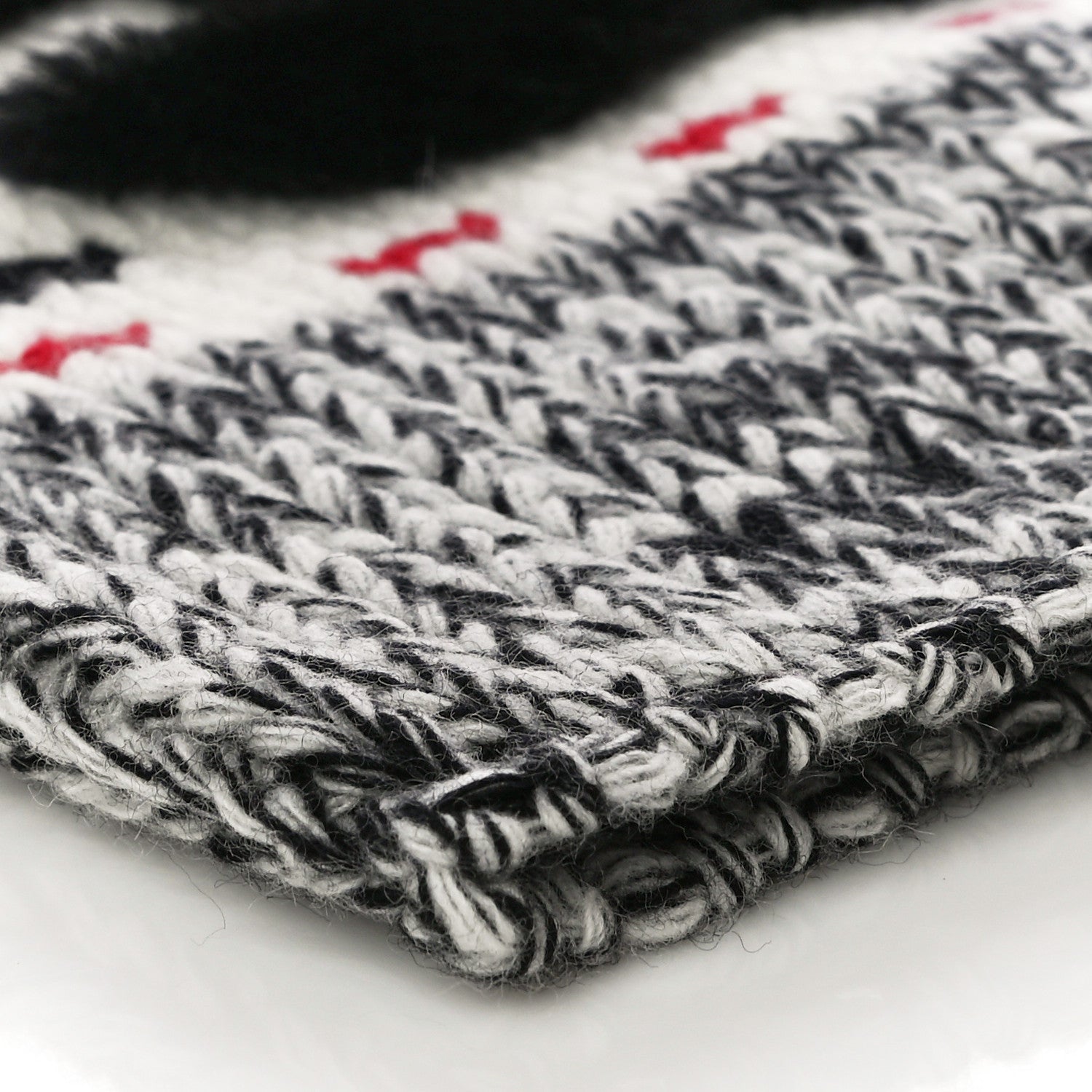 Chanel Wool Shearling CC Beanie Hat Ivory Black Red 6 of 7