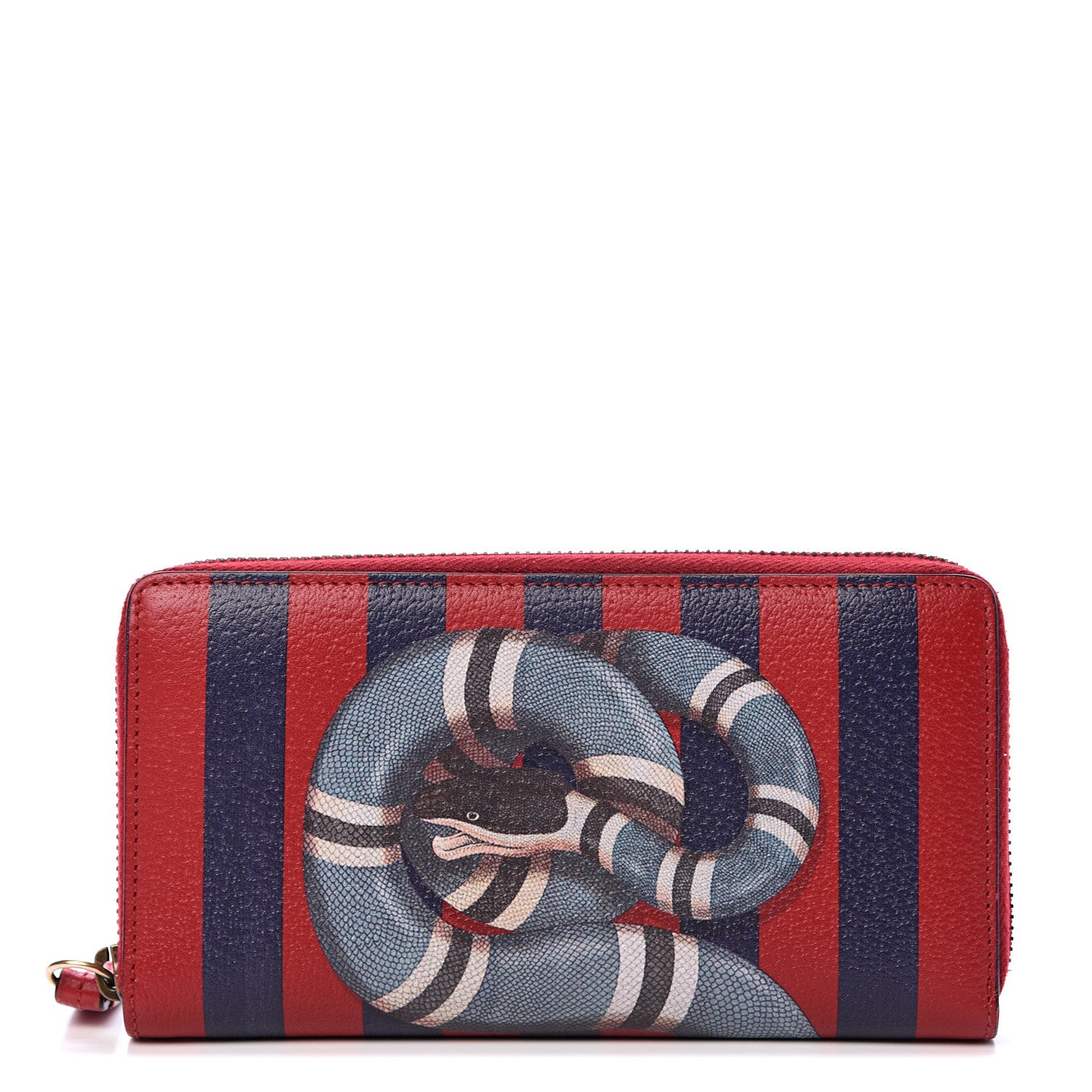 Gucci Calfskin Striped Kingsnake Zip Around Wallet Red 1 of 6