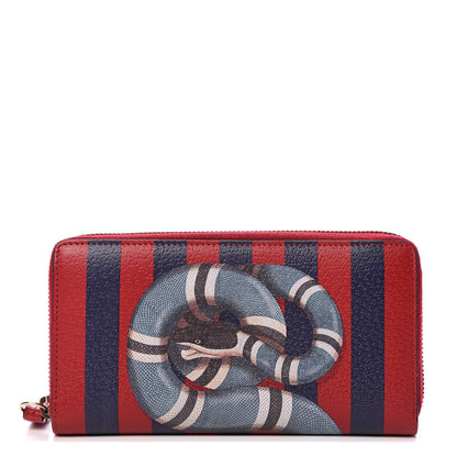 Gucci Calfskin Striped Kingsnake Zip Around Wallet Red 1 of 6