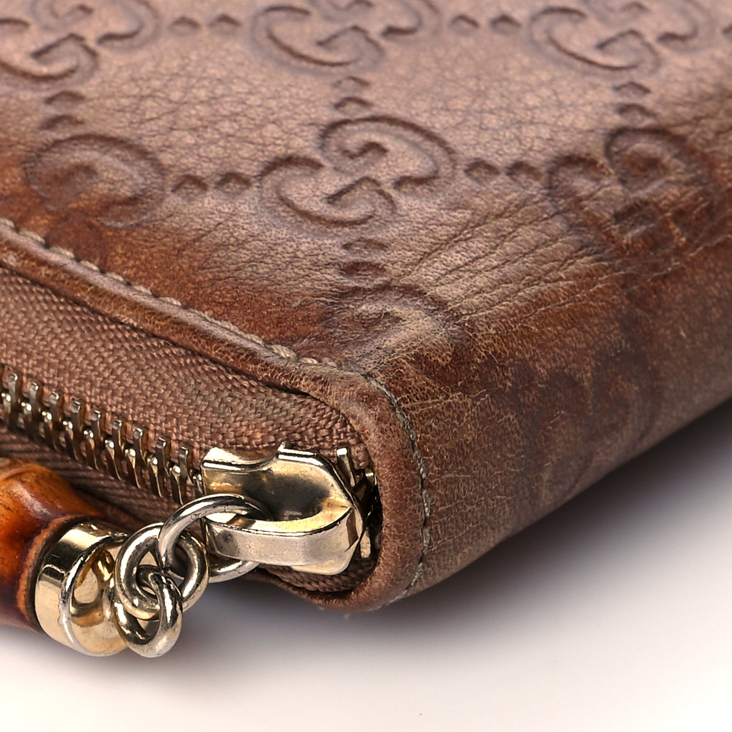 Guccissima Bamboo Tassel Zip Around Wallet Light Brown