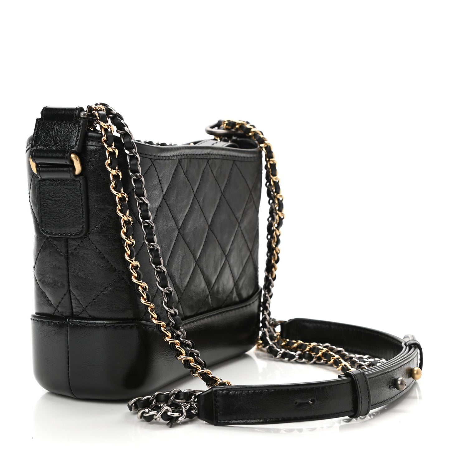 Aged Calfskin Quilted Small Gabrielle Hobo Black
