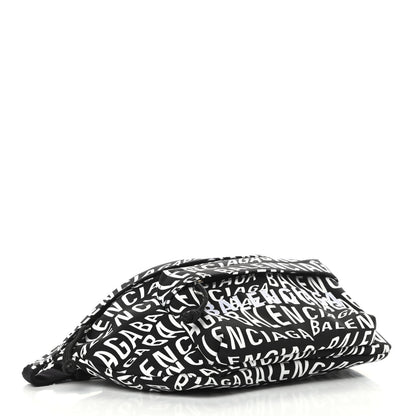 Balenciaga Nylon Wave Logo Print Wheel Beltpack Black White 4 of 10