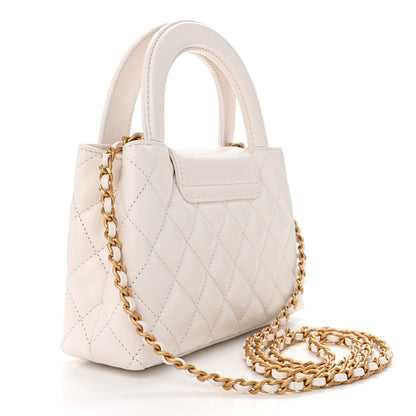 Chanel Shiny Aged Calfskin Quilted Nano Kelly Shopper White 3 of 12