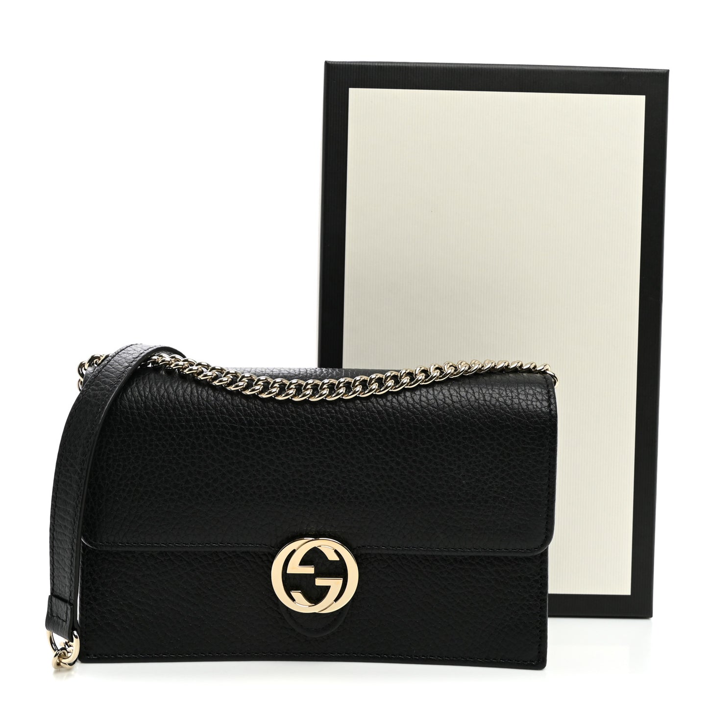 Dollar Calfskin Interlocking G Chain Wallet Black