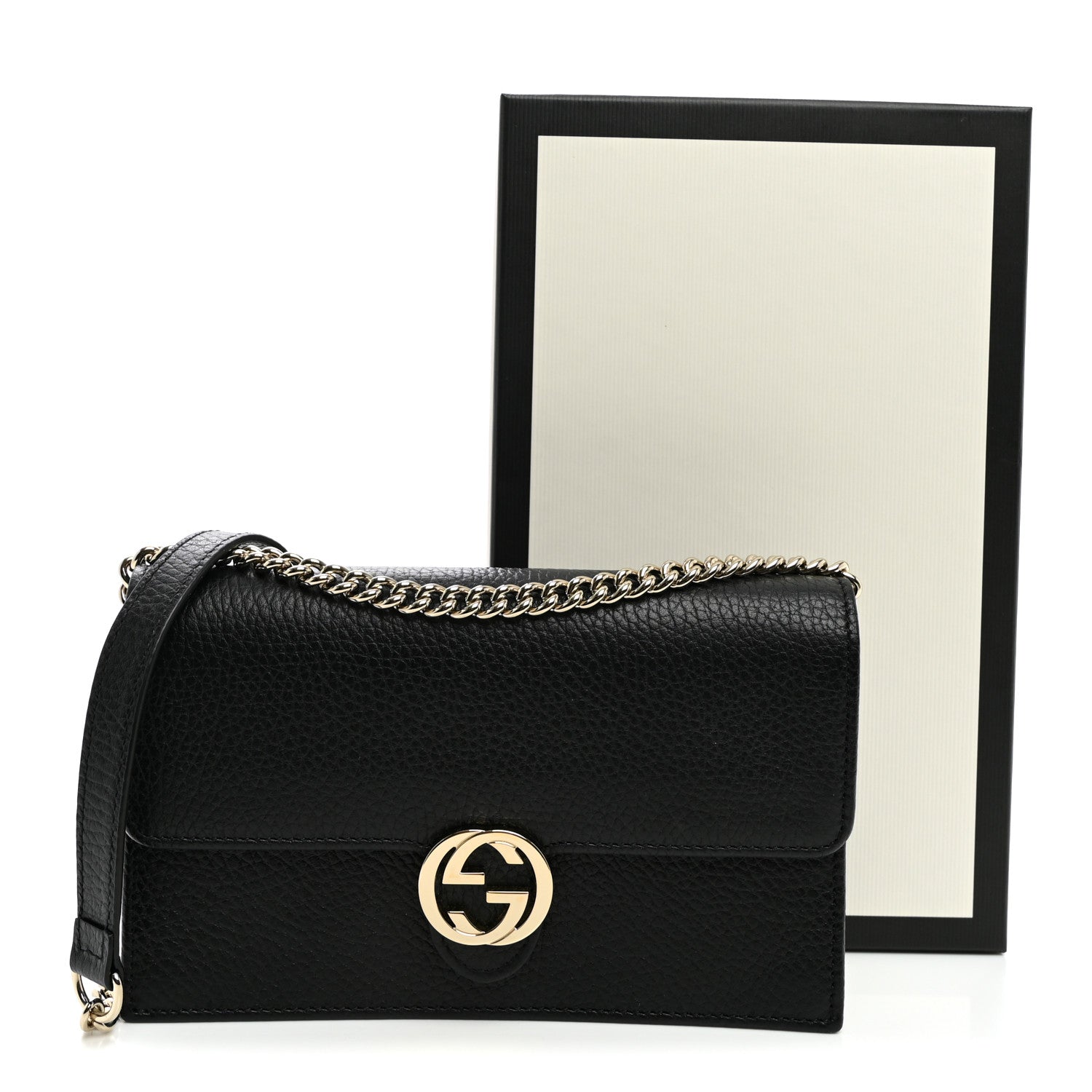 Gucci Dollar Calfskin Interlocking G Chain Wallet Black 10 of 10