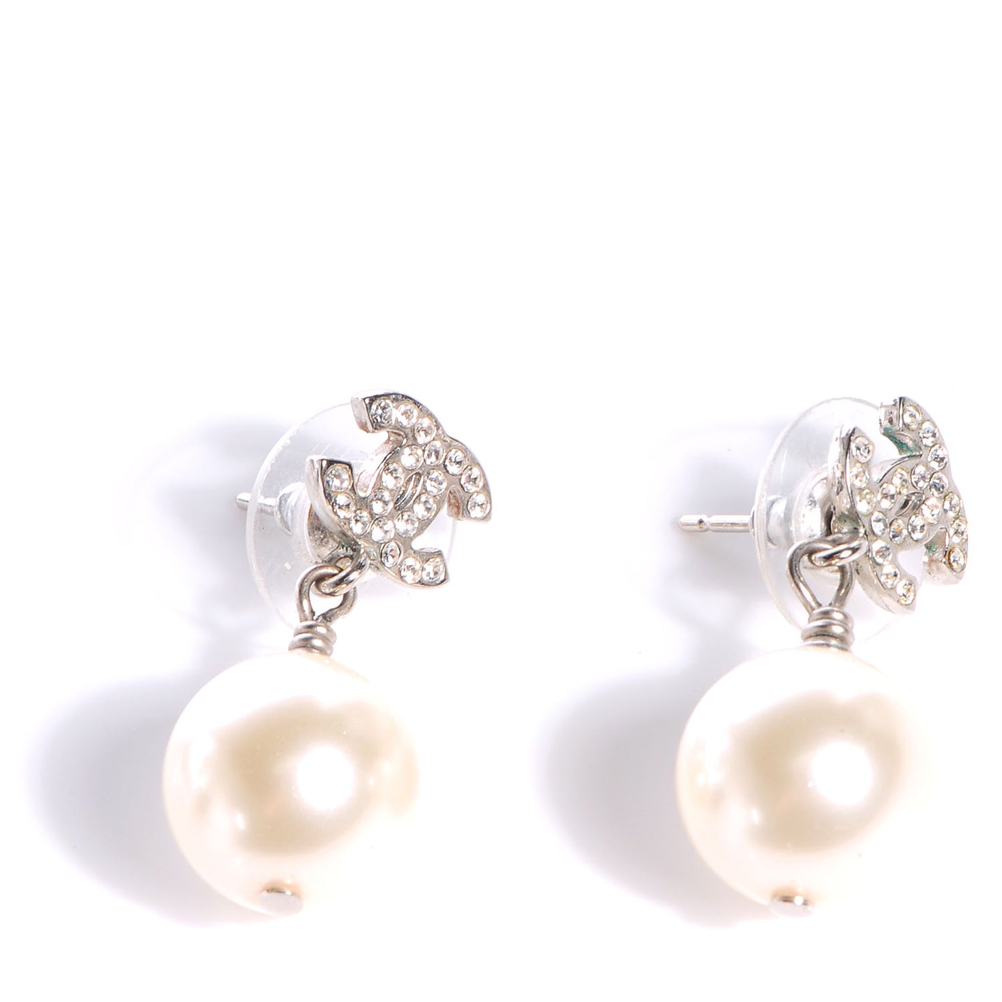 Crystal CC Pearl Dangle Earrings