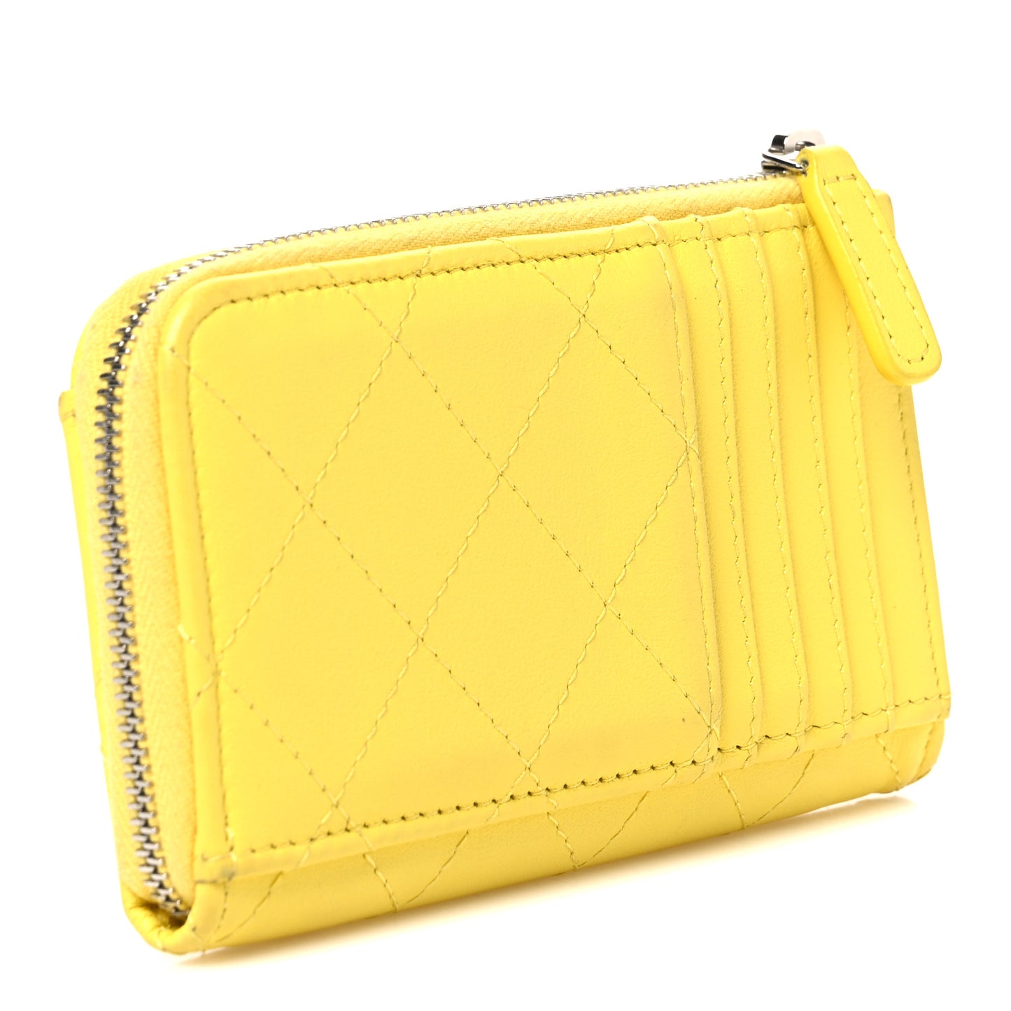 Calfskin Quilted CC Zip Card Holder Yellow