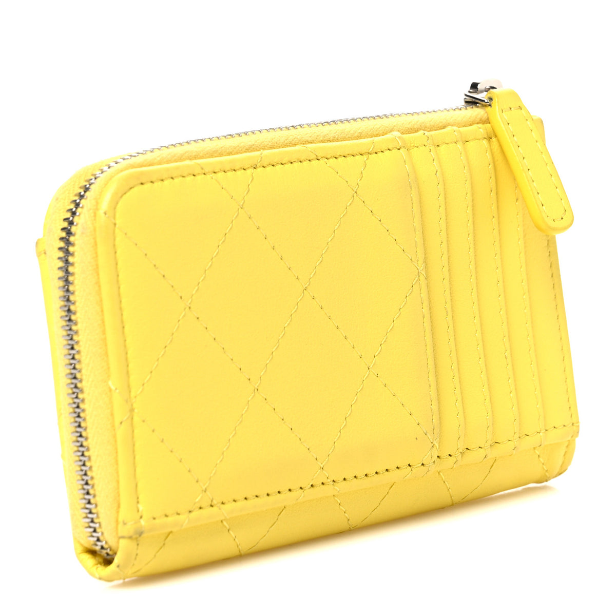 Chanel Calfskin Quilted CC Zip Card Holder Yellow 3 of 7