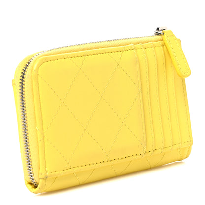 Chanel Calfskin Quilted CC Zip Card Holder Yellow 3 of 7