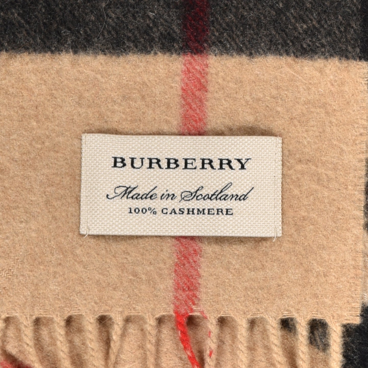 Cashmere Giant Check Fringe Scarf Archive Beige