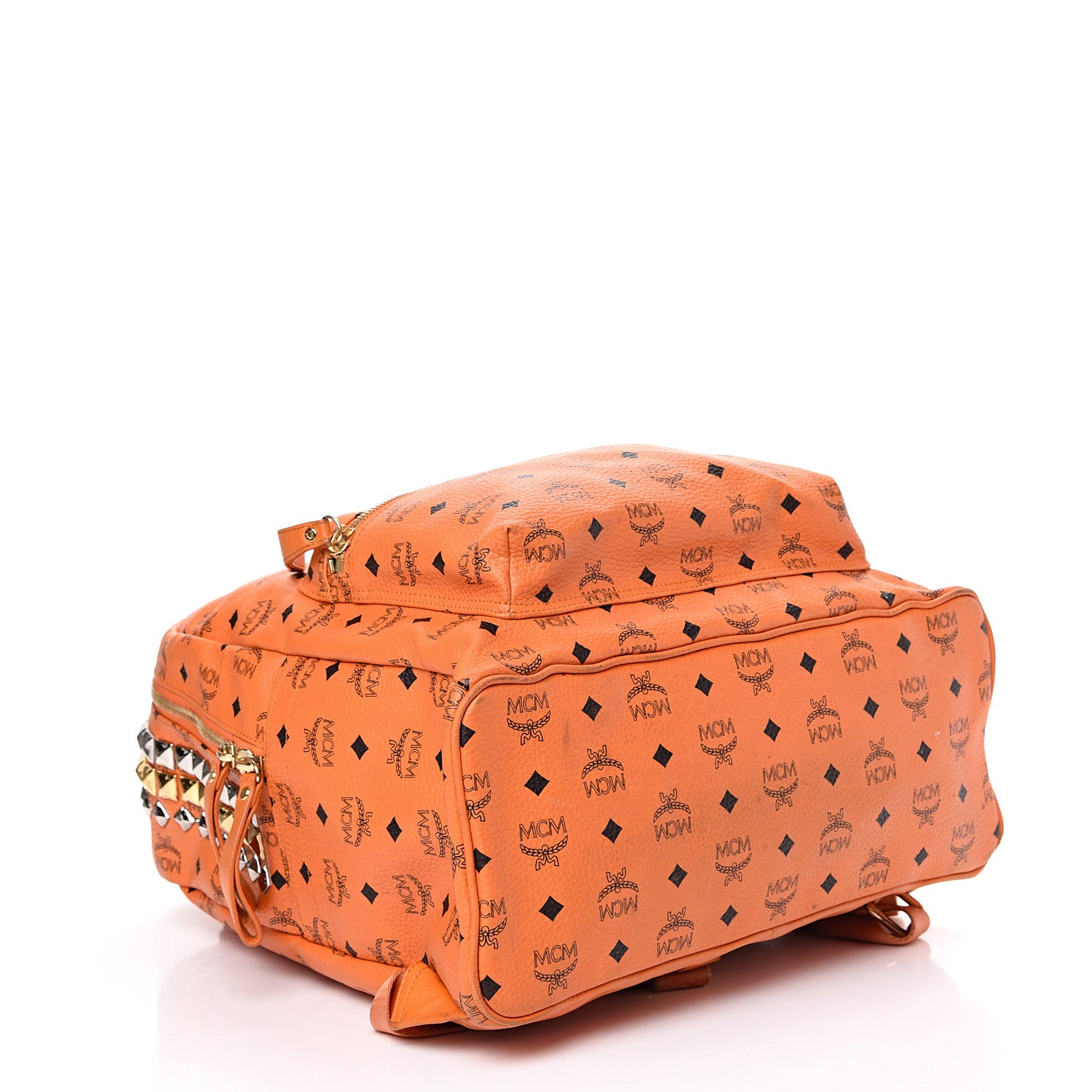 MCM パッチ付きリュック オレンジ MCM Visetos Side Stud Large Stark Backpack Orange 550286