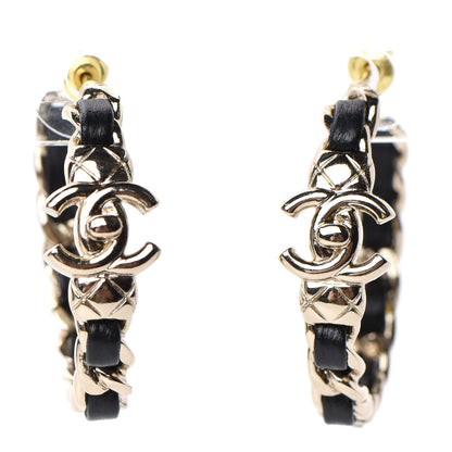 Chanel Lambskin CC Turnlock Chain Hoop Earrings Gold Black 1 of 5