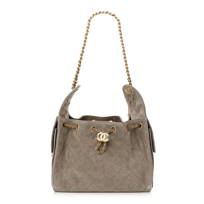 Chanel Suede Quilted Small Chanel 25 Handbag Dark Grey 1 of 11