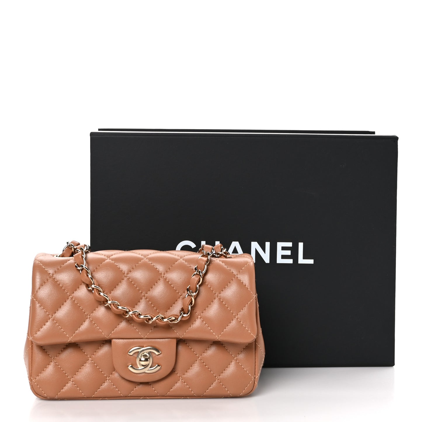 Lambskin Quilted Mini Rectangular Flap Brown