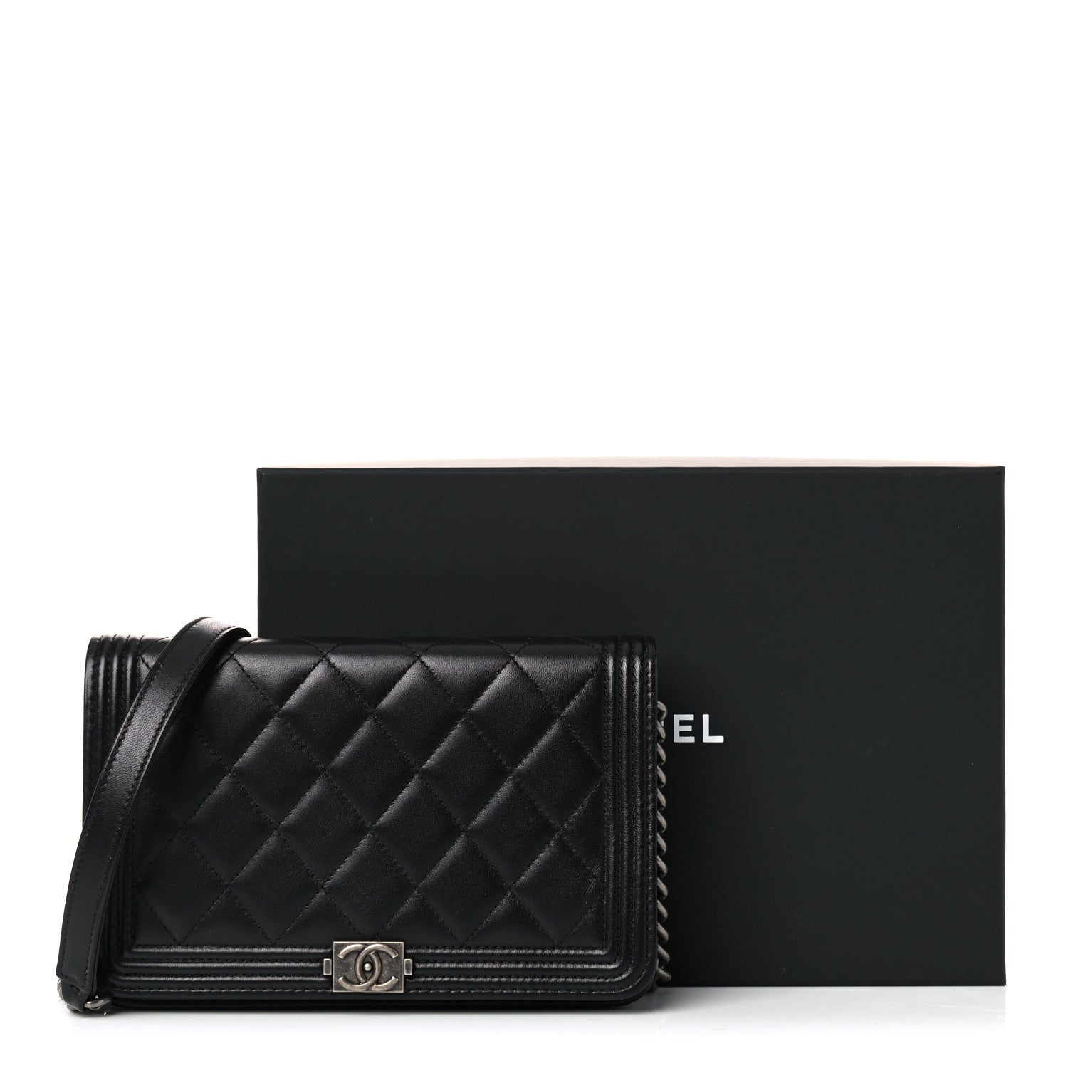 Chanel Lambskin Quilted Boy Wallet On Chain WOC Black 14 of 14