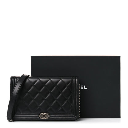 Chanel Lambskin Quilted Boy Wallet On Chain WOC Black 14 of 14