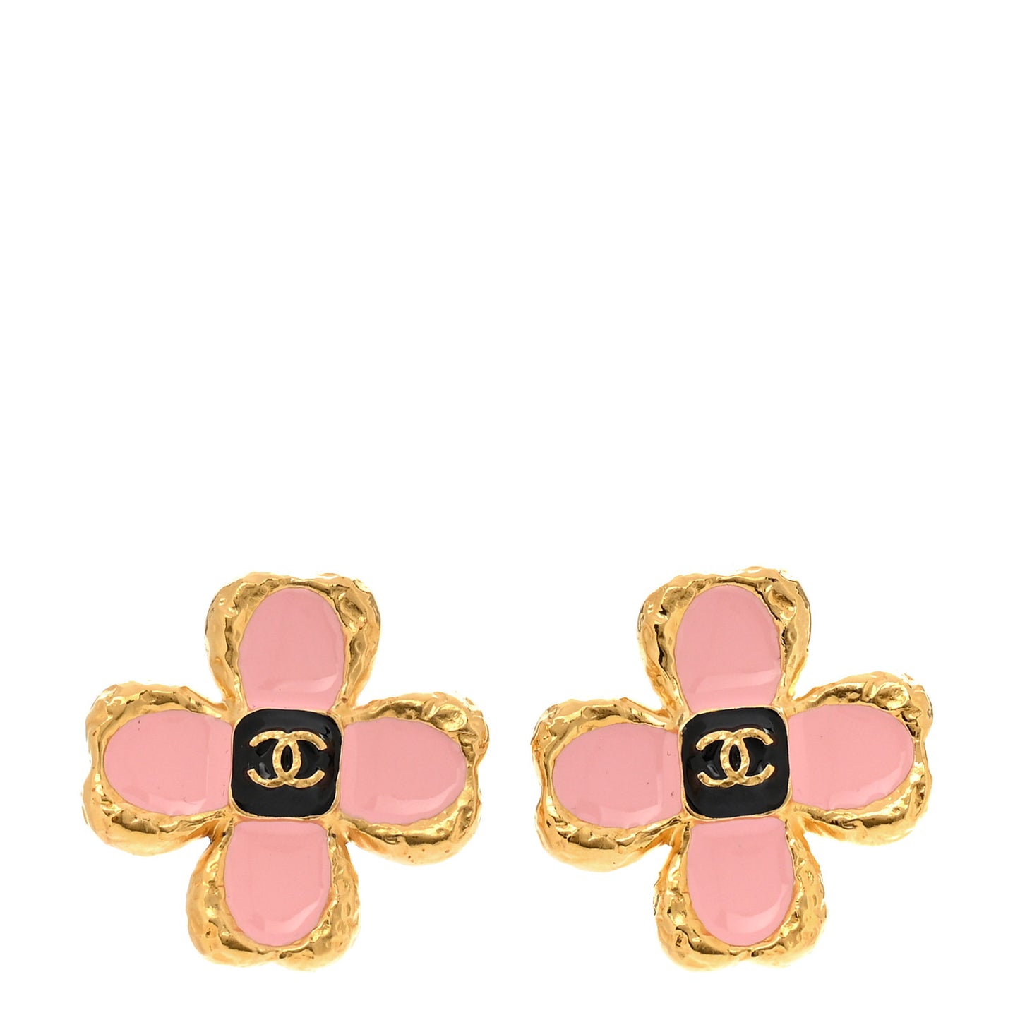 Resin Metal Glass CC Clover Earrings Gold Black Pink