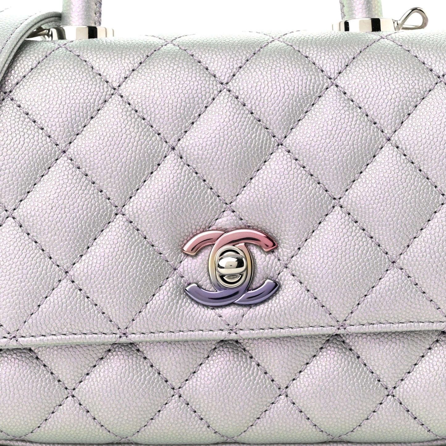 Iridescent Caviar Quilted Extra Mini Coco Handle Flap Purple