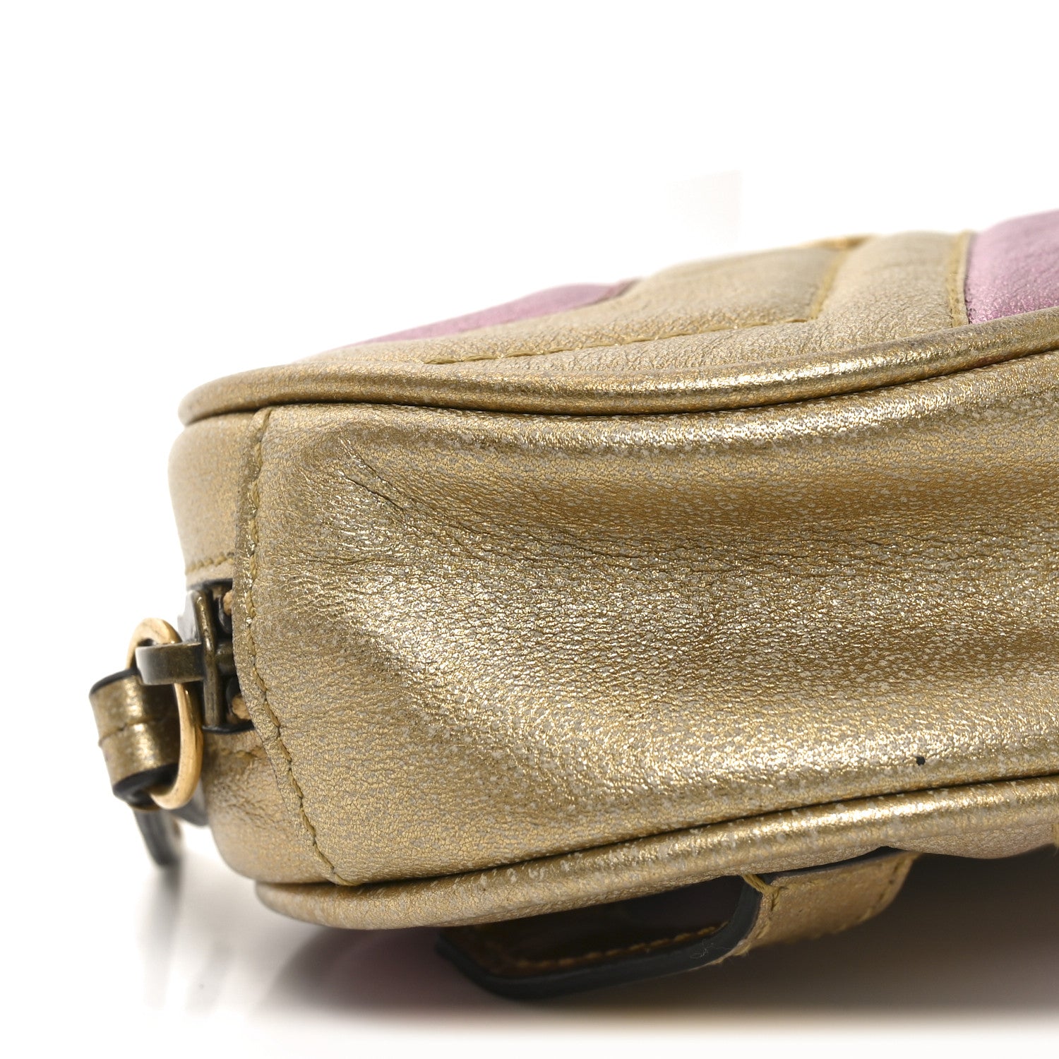 Gucci Metallic Nappa Matelasse Heart GG Marmont Belt Bag 85 34 Oro Vecchio Rosa 9 of 12