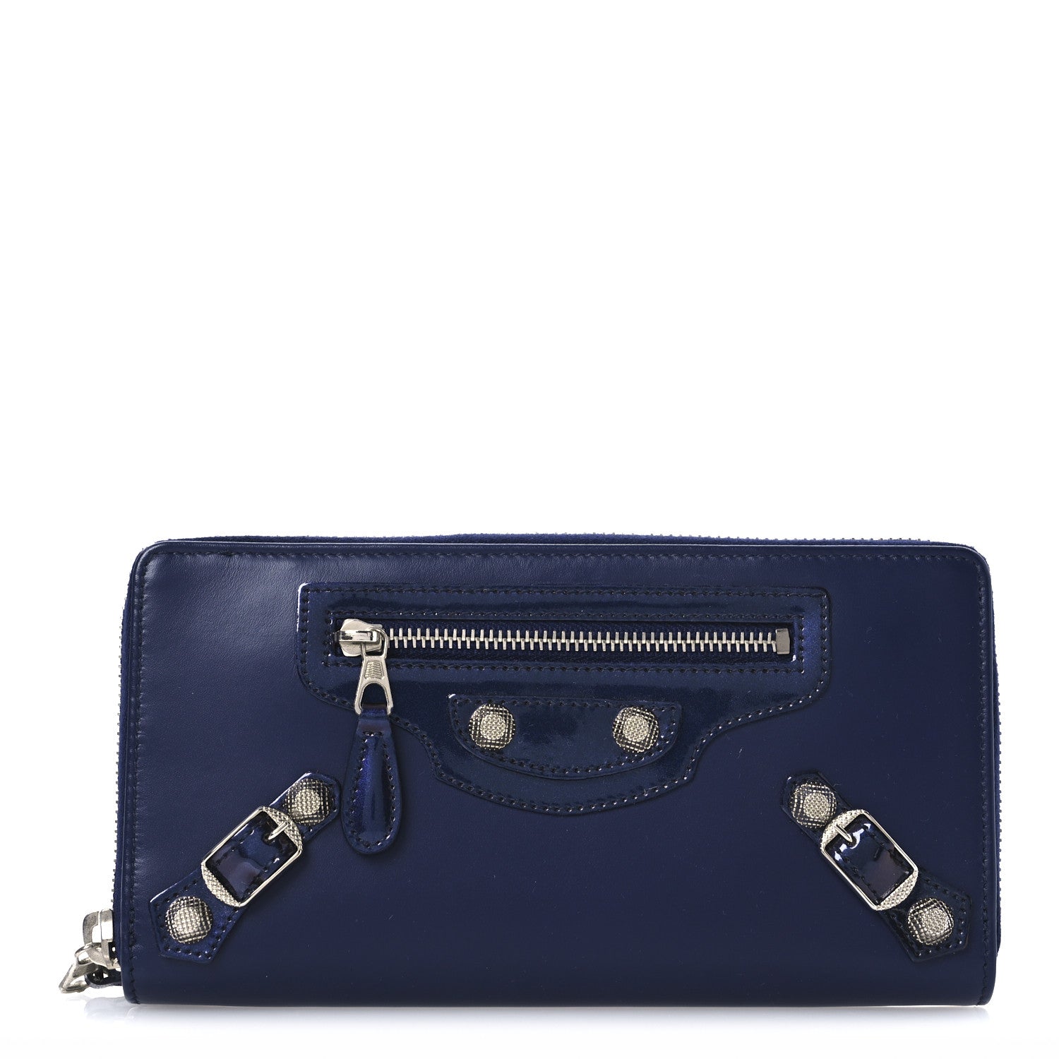 Balenciaga Smooth Calfskin Metallic Patent Giant 12 Silver Hardware Continental Zip Around Wallet Ultraviolet 1 of 8