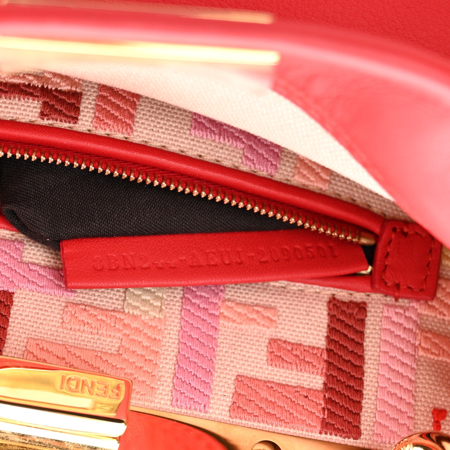 Fendi Vitello Seta Canvas FF Embroidered Mini Peekaboo Iconic Satchel Rosso Cardinale Multicolor 8 of 11