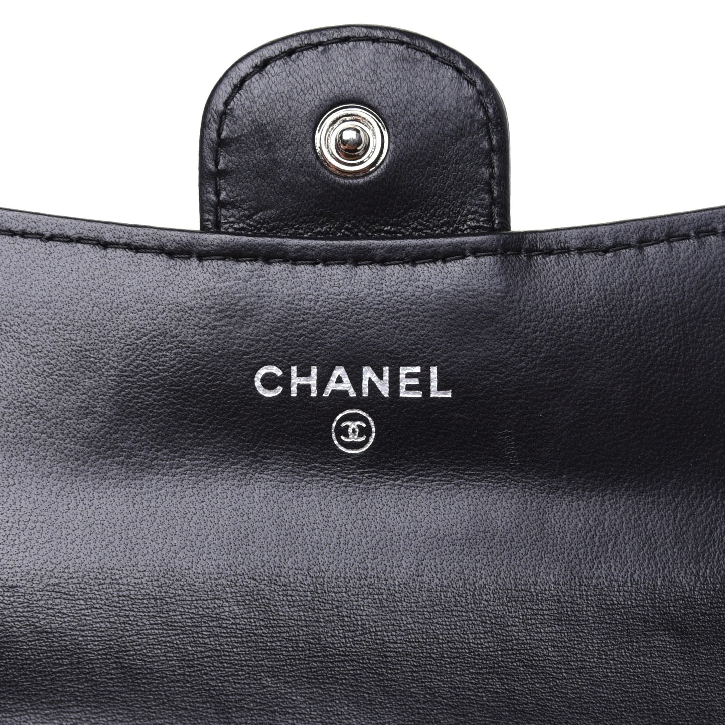 Lambskin Quilted Flap Card Holder Black