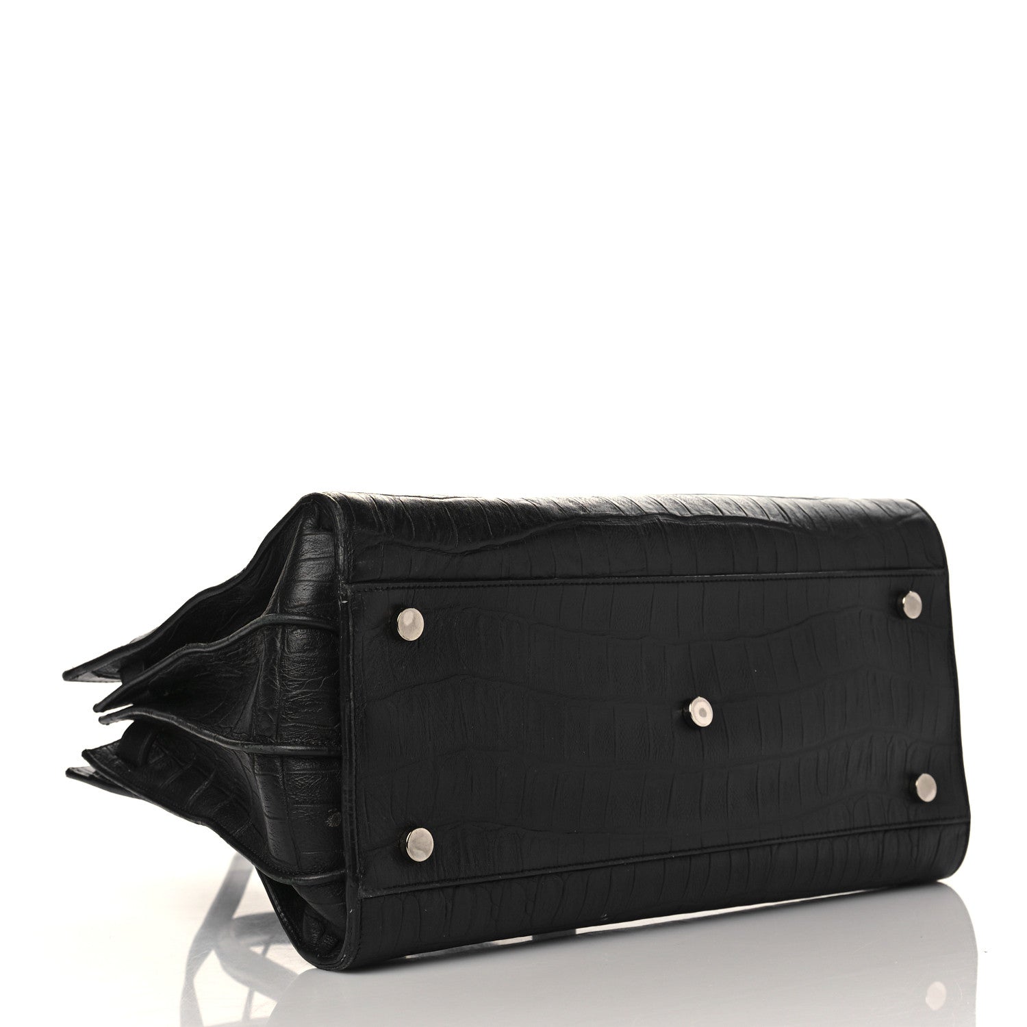Saint Laurent Calfskin Crocodile Embossed Small Sac de Jour Black 4 of 11
