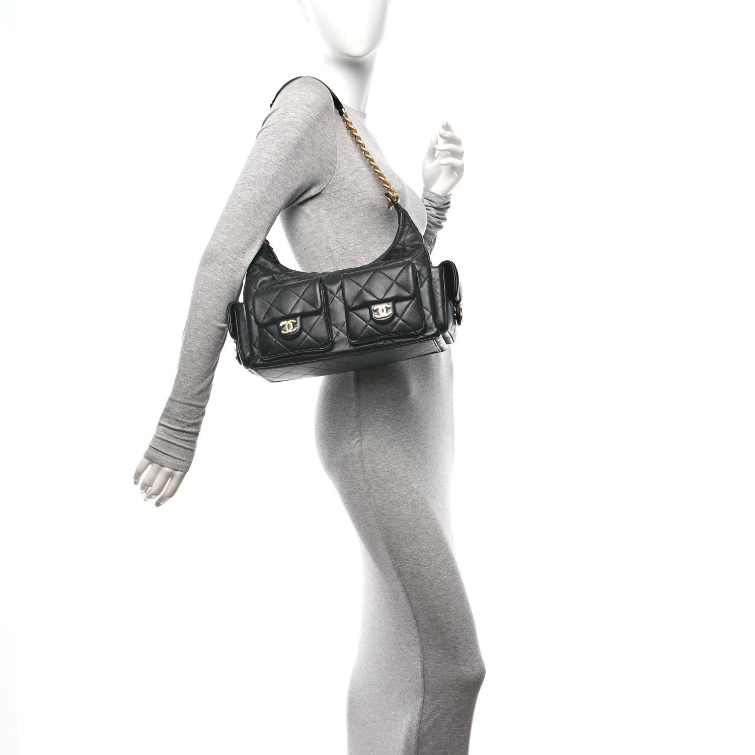 Chanel Shiny Lambskin Quilted Trendy Pockets Hobo Black 2 of 12