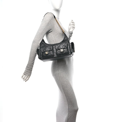 Chanel Shiny Lambskin Quilted Trendy Pockets Hobo Black 2 of 12