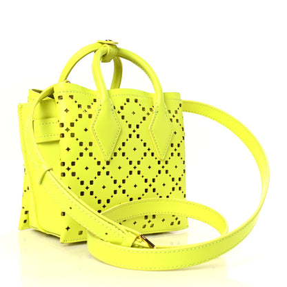 MCM Perforated Calfskin Studded Mini Milla Tote Neon Yellow 3 of 8