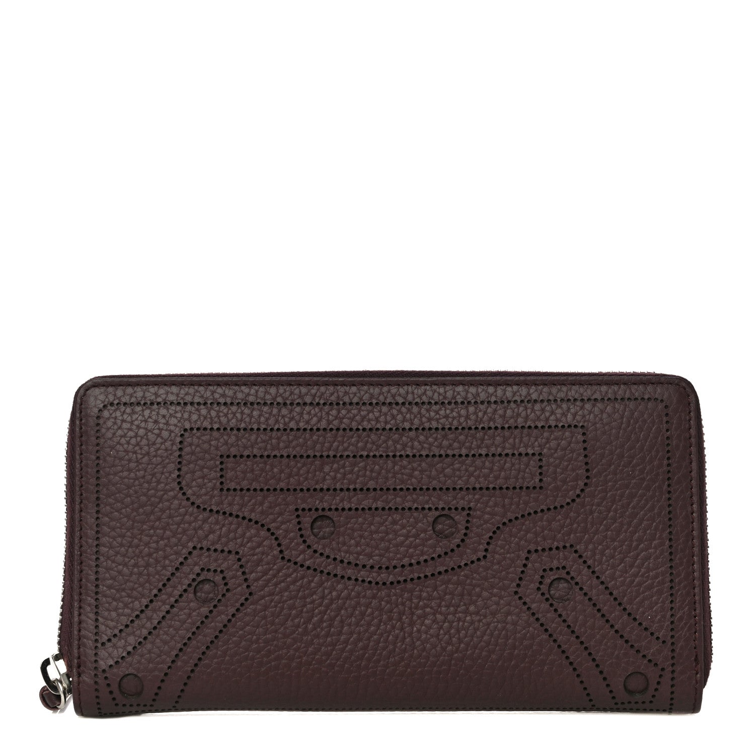Balenciaga Veau Grana Perforated Blackout Hardware Continental Zip Around Wallet Rouge Acajou 1 of 9