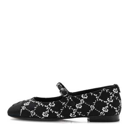 Chanel Grosgrain Floral Embroidered CC Cap Toe Ballerina Flats 37 Black White 1 of 9