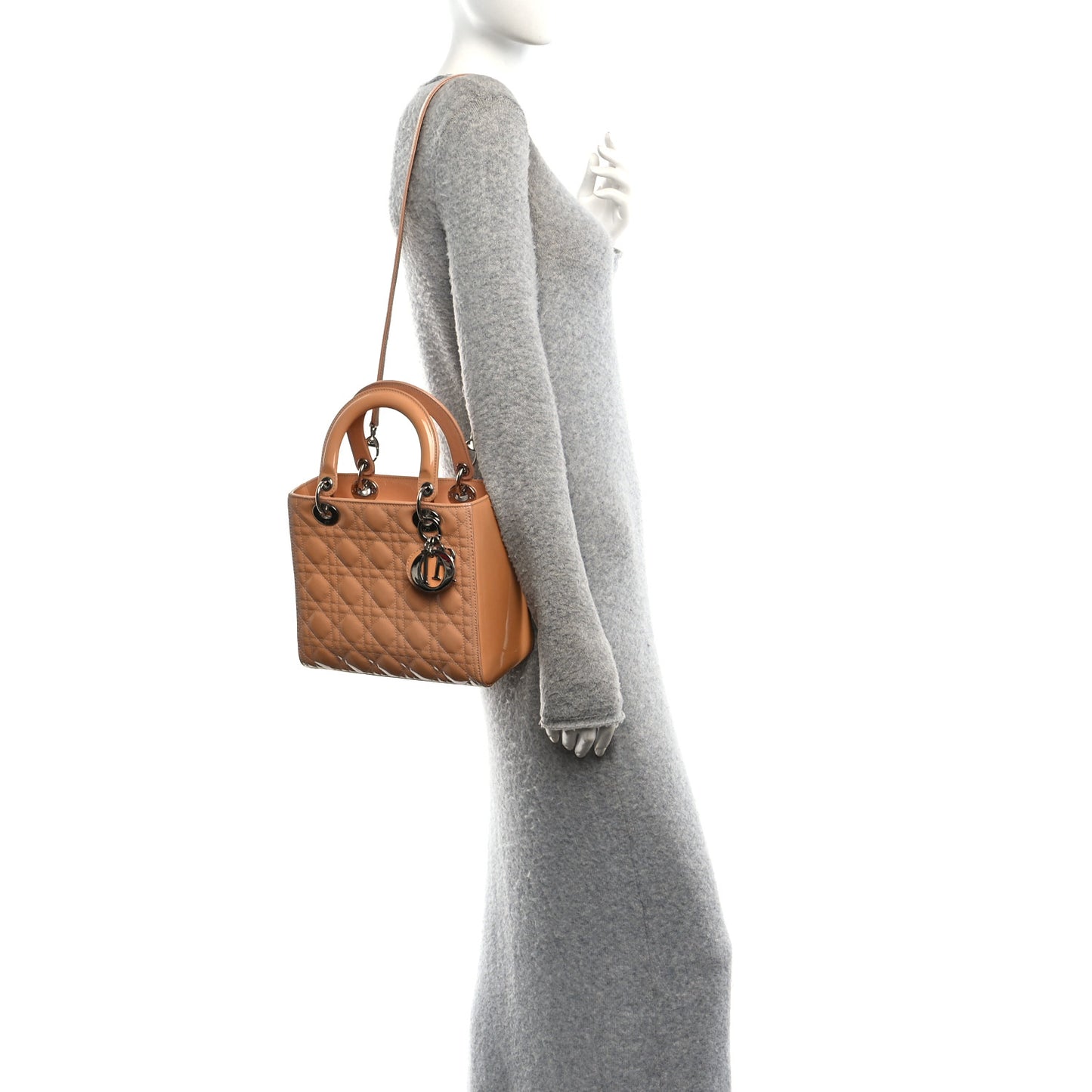Patent Cannage Medium Lady Dior Beige