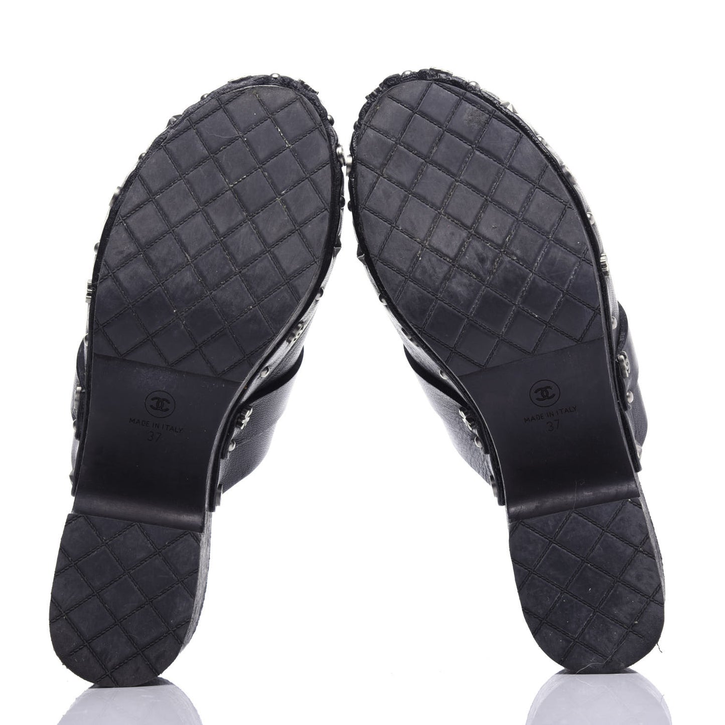 Calfskin CC Lucky Charms Studded Clogs 37 Black
