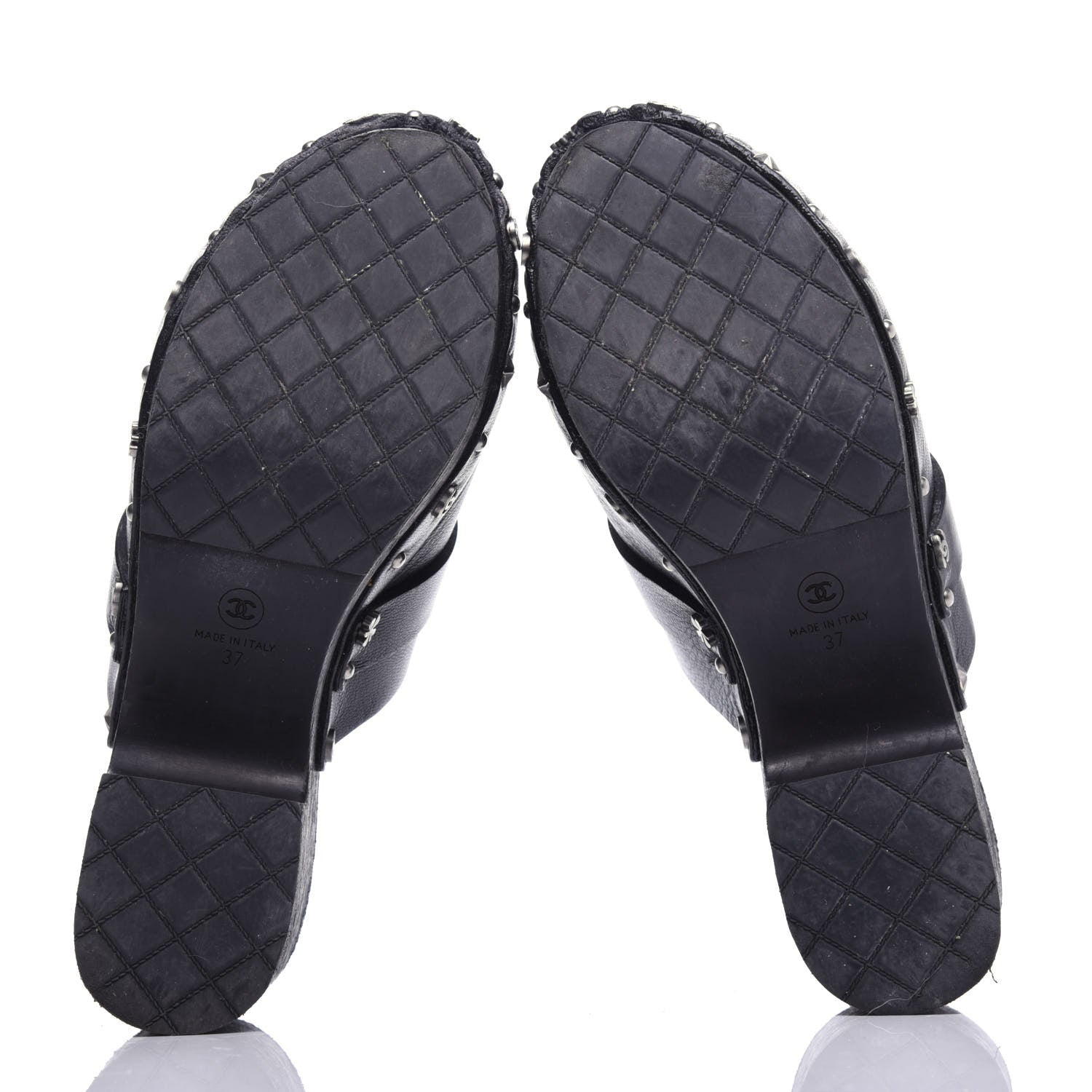 Chanel Calfskin CC Lucky Charms Studded Clogs 37 Black 6 of 10