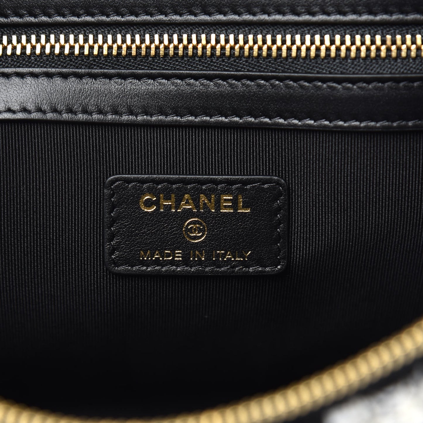 Tweed Quilted Medium Cosmetic Pouch Black Ecru White