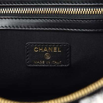 Chanel Tweed Quilted Medium Cosmetic Pouch Black Ecru White 6 of 8